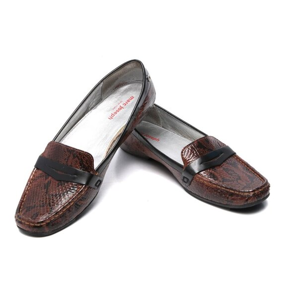 Marc Joseph Glossy Leather Snakeskin Print Loafers Flats Casual Shoes Brown - Picture 4 of 13